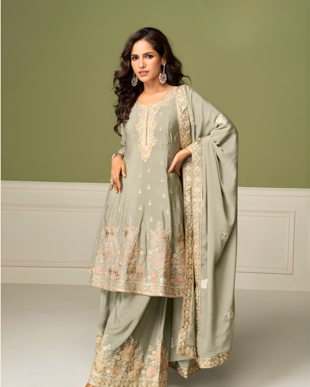 Nectar Hand-Embroidered Chinon Silk Sharara Set
