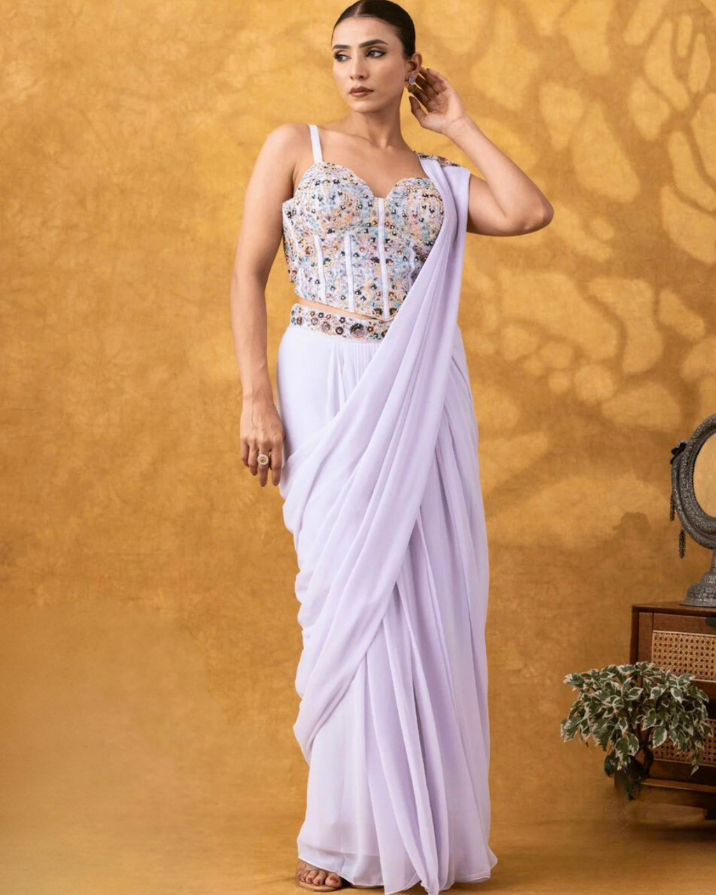 Lilac Muse Embellished Corset Pre-Draped Saree