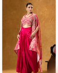 Fuchsia Bloom Embroidered Cape & Silk Skirt Ensemble