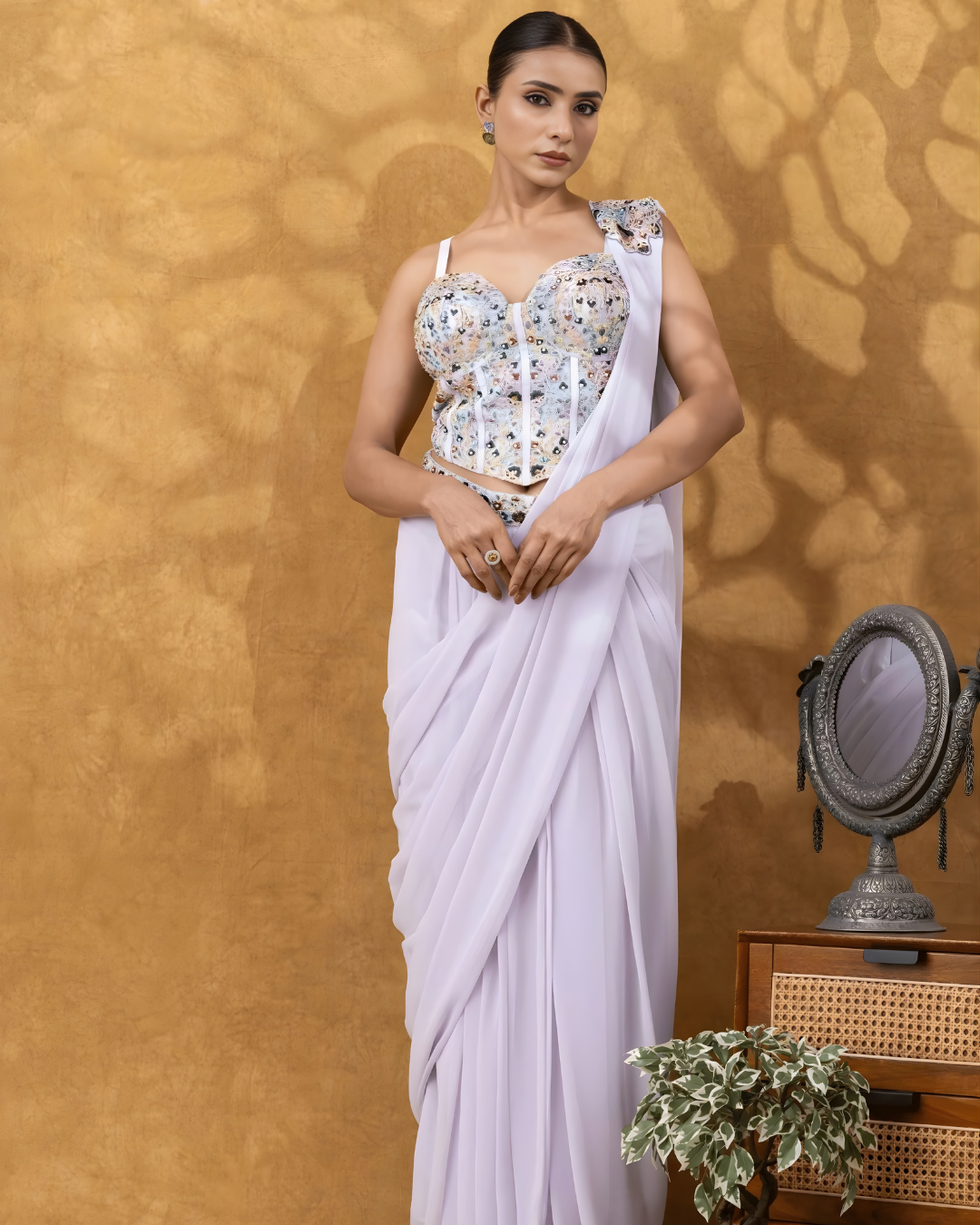 Lilac Muse Embellished Corset Pre-Draped Saree