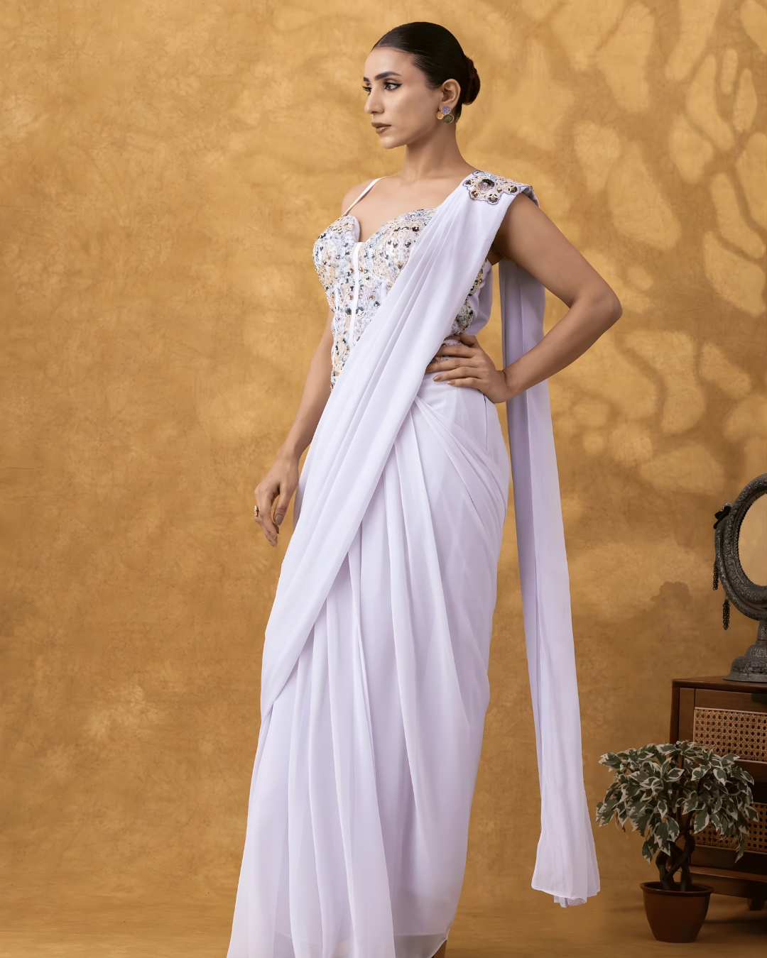 Lilac Muse Embellished Corset Pre-Draped Saree