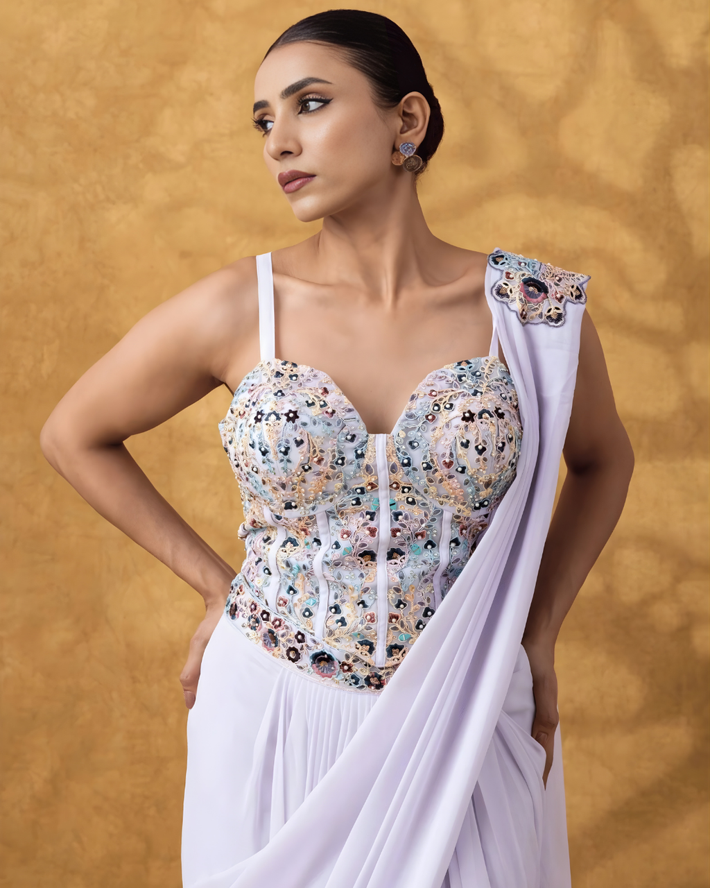 Lilac Muse Embellished Corset Pre-Draped Saree