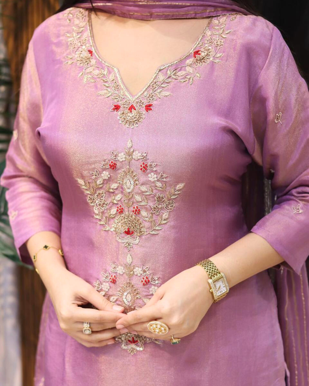 Regal Luster Hand-Embroidered Pure Tissue Silk Palazzo Ensemble