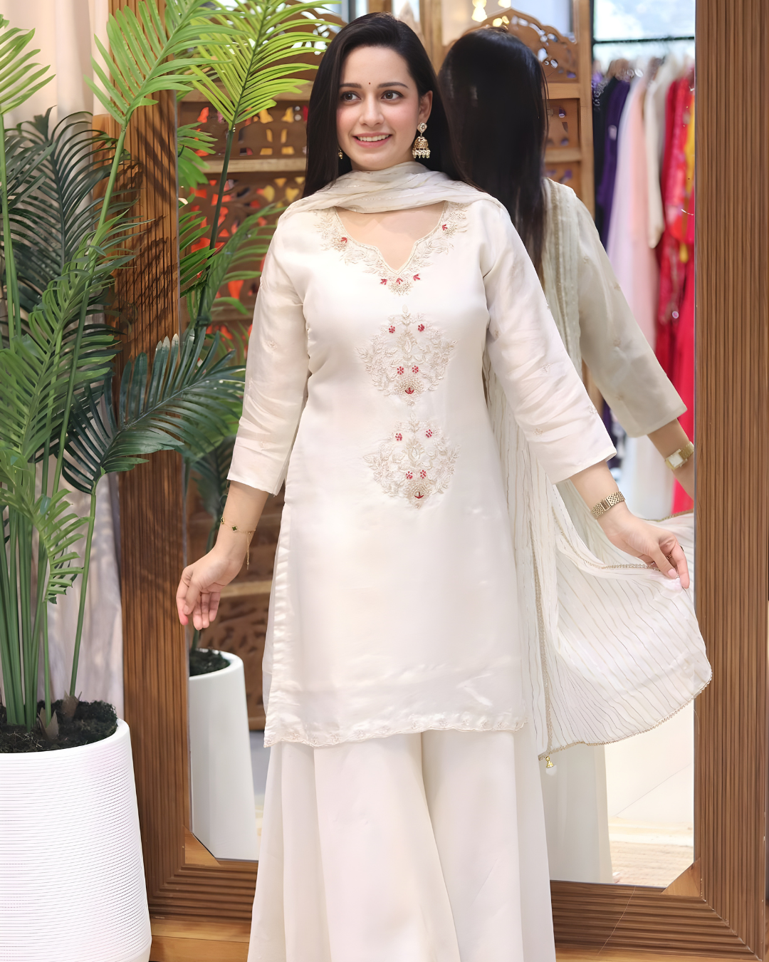 Regal Luster Hand-Embroidered Pure Tissue Silk Palazzo Ensemble