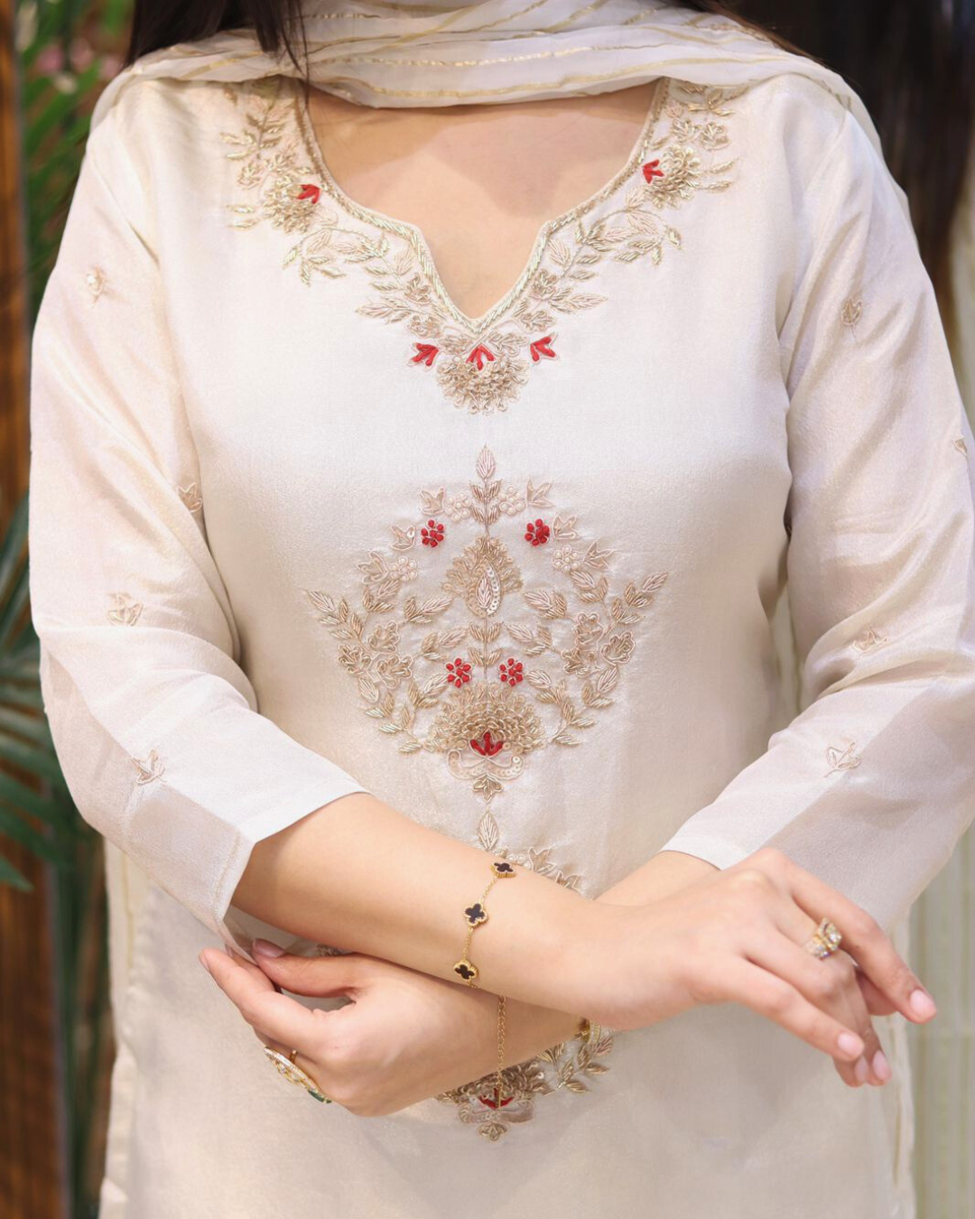 Regal Luster Hand-Embroidered Pure Tissue Silk Palazzo Ensemble