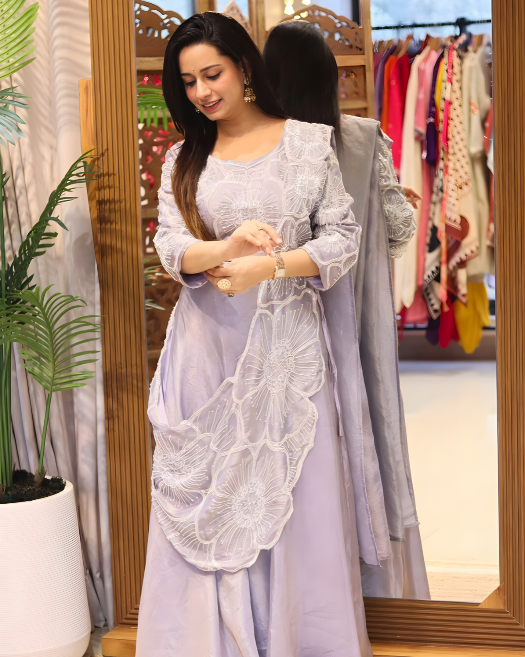 Tissue Silk Indowestern Lehenga with Detachable Cutwork Cape