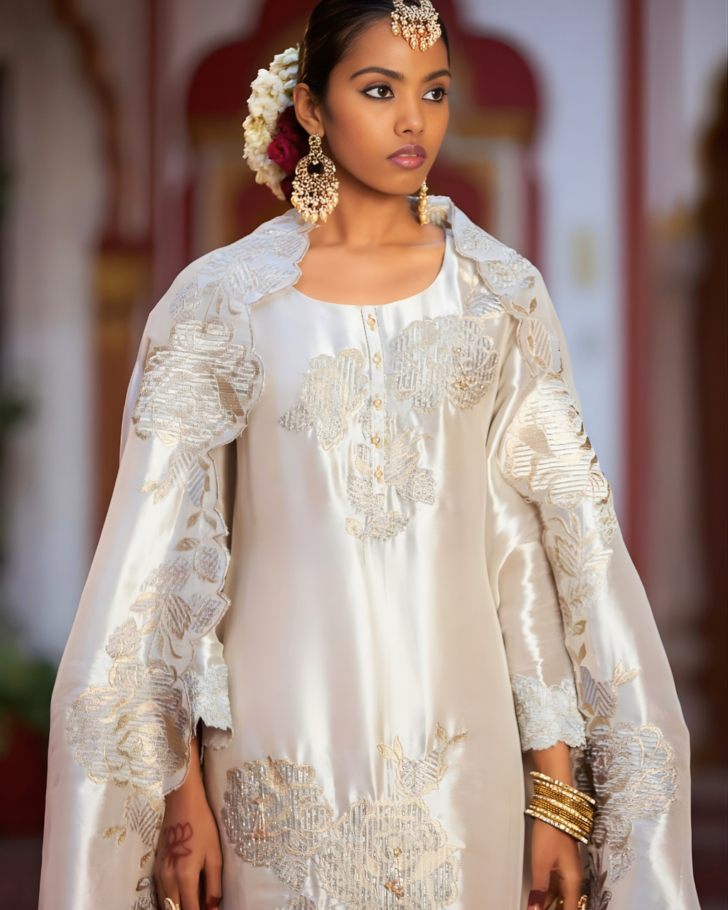 Tissue Shimmer Floral Embroidered Kurta Pant Set
