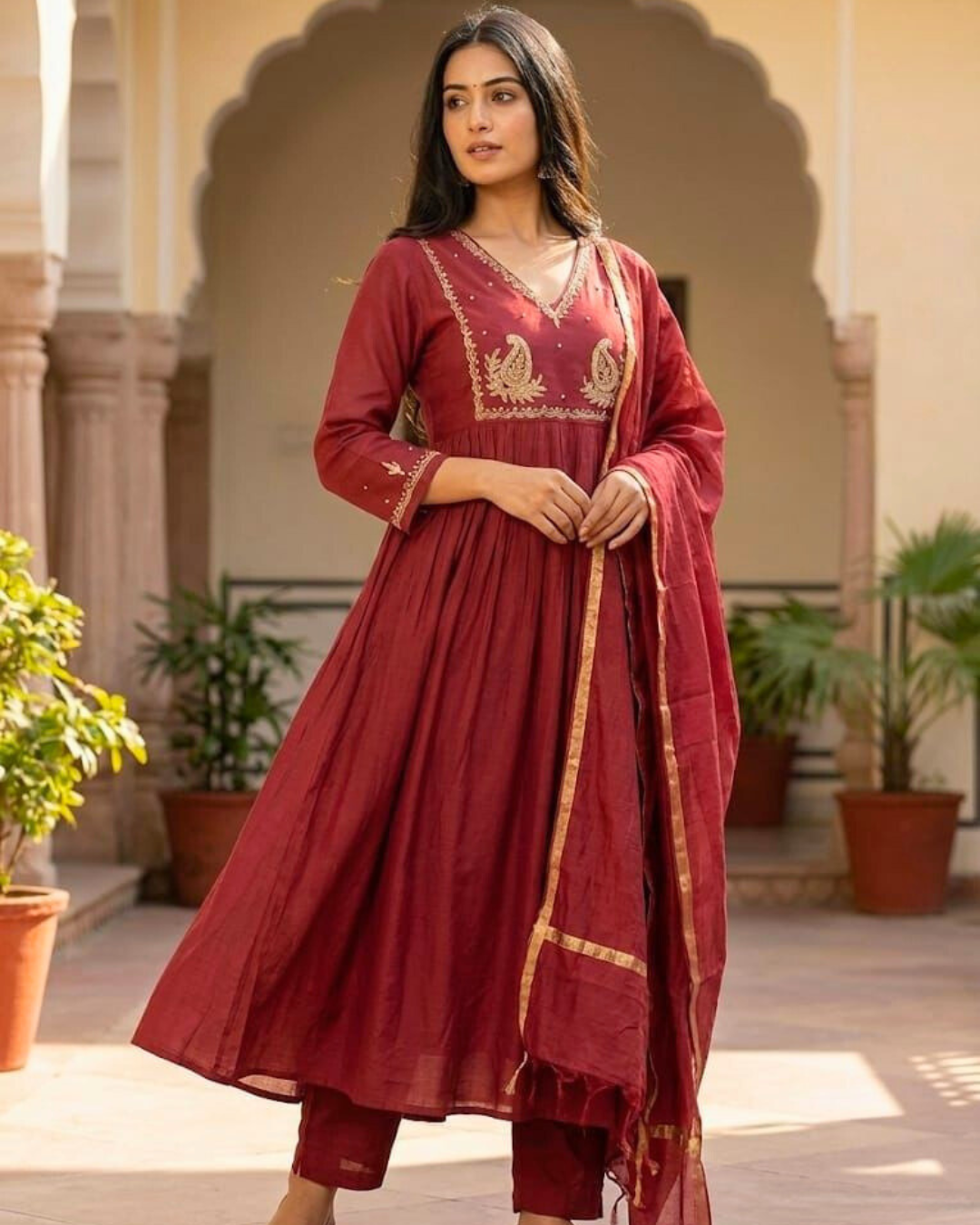 Royal Chanderi Zardosi Handwork Kurti Set