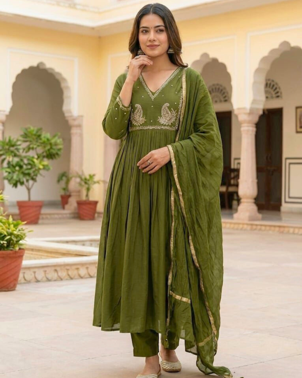 Royal Chanderi Zardosi Handwork Kurti Set