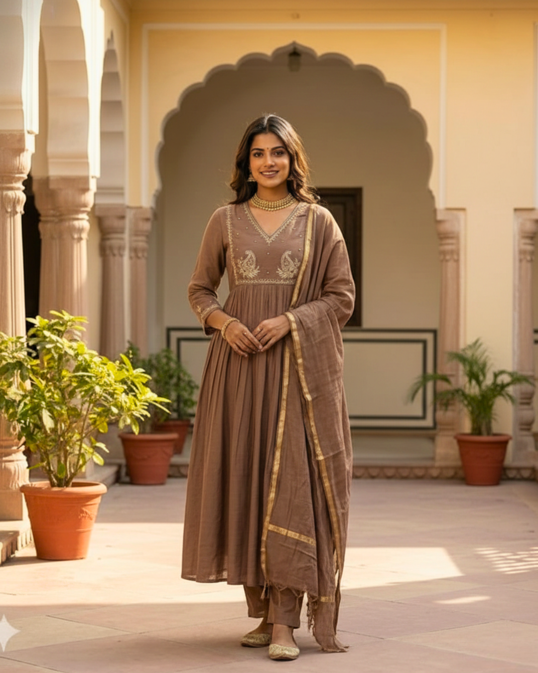 Royal Chanderi Zardosi Handwork Kurti Set