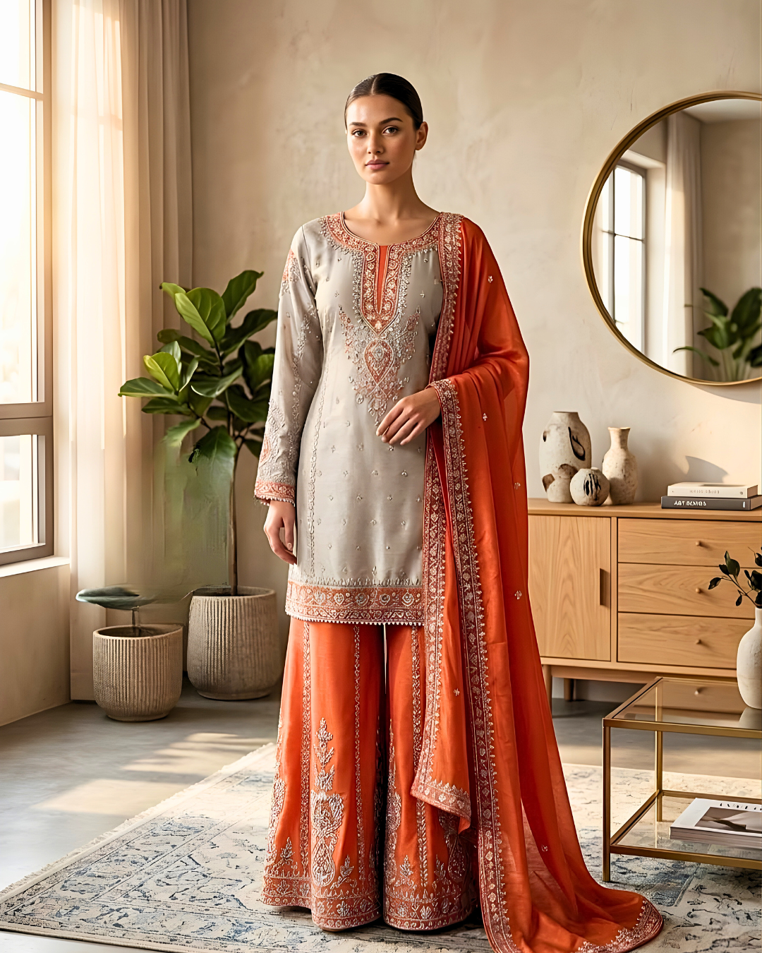 Silk Embroidered Sharara Suit Set