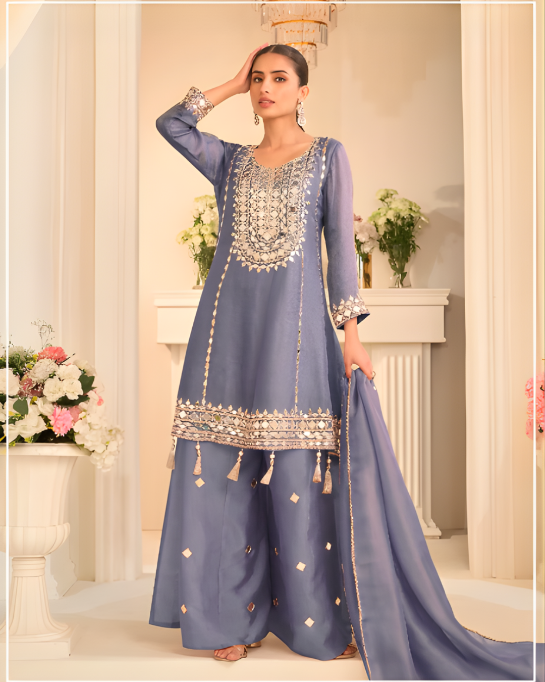 Simar Silk Mirror Work Sharara Suit Set