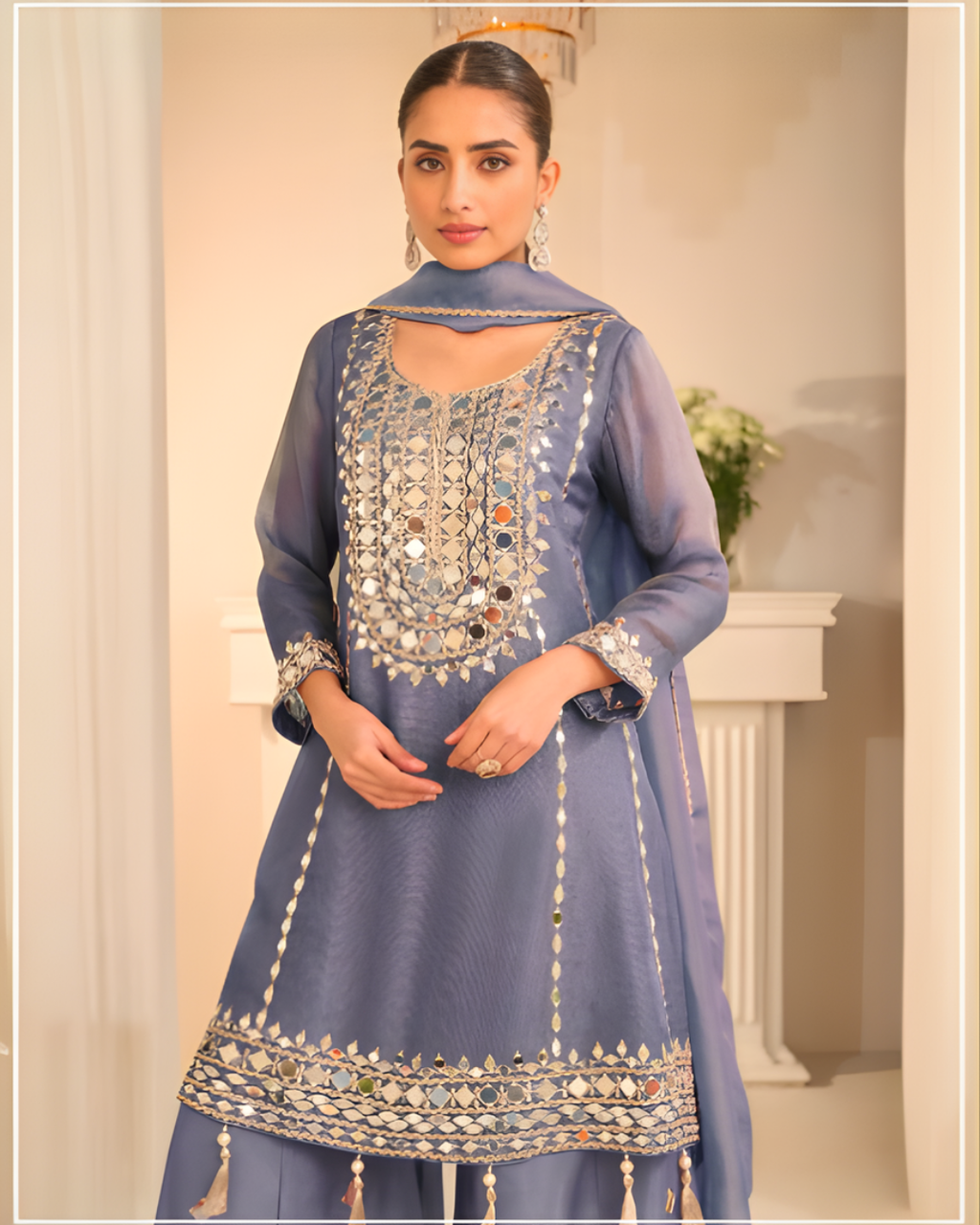 Simar Silk Mirror Work Sharara Suit Set