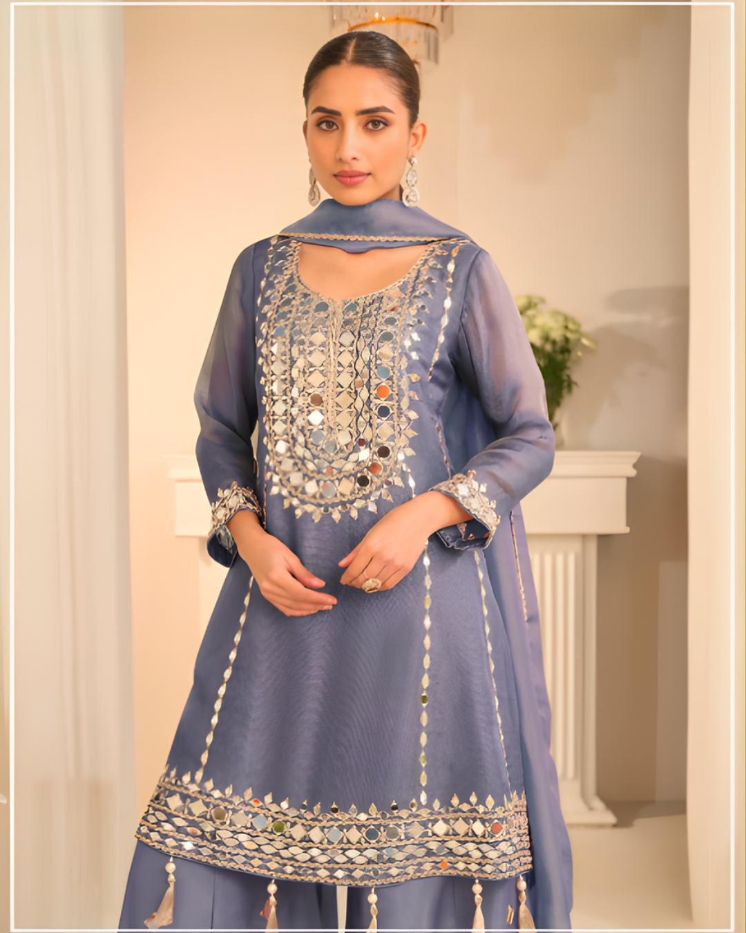 Simar Silk Mirror Work Sharara Suit Set