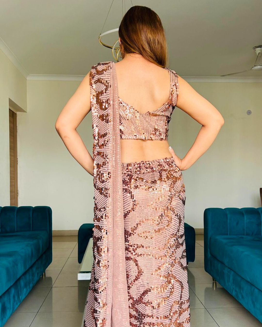 Celebrity Glam Sequence Mermaid Saree with Side Slit