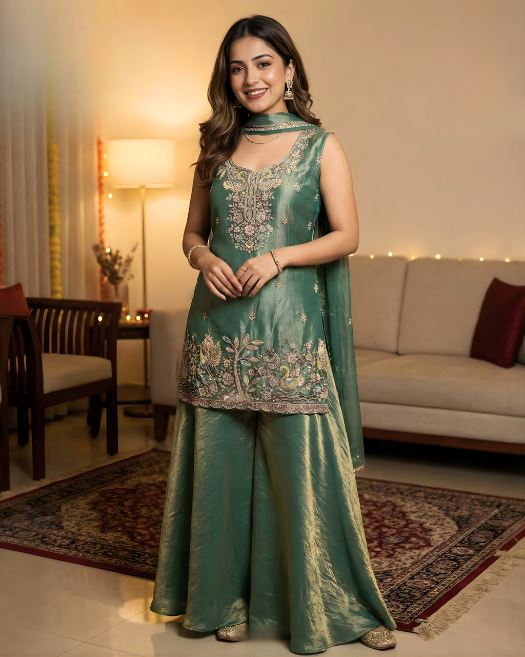 Fendi Silk Embroidered Suit Set with Bead Work