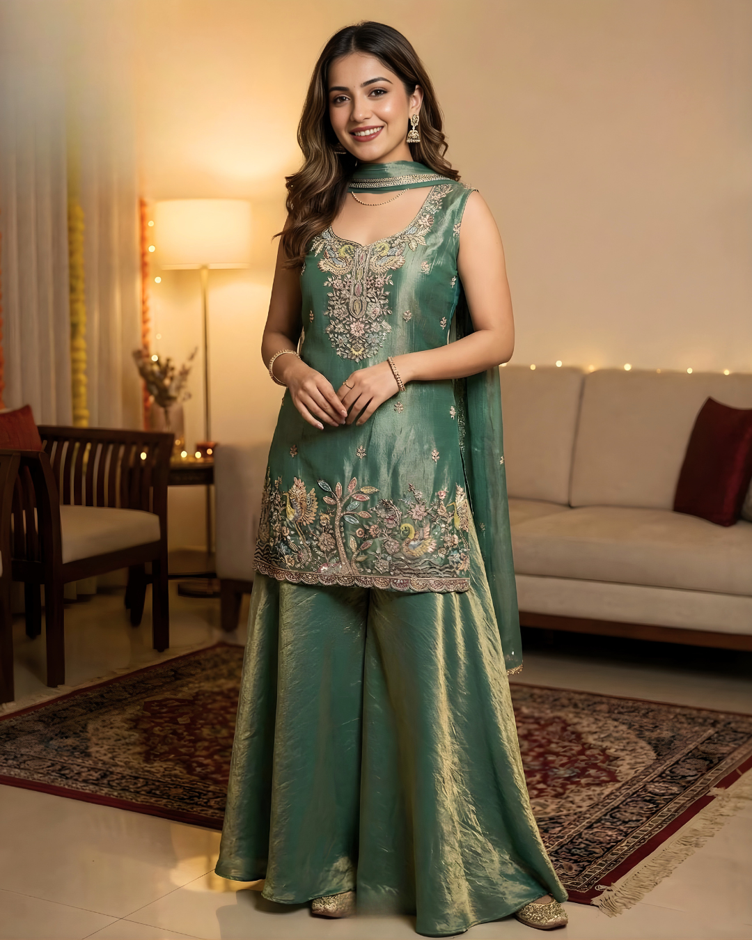 Fendi Silk Embroidered Suit Set with Bead Work