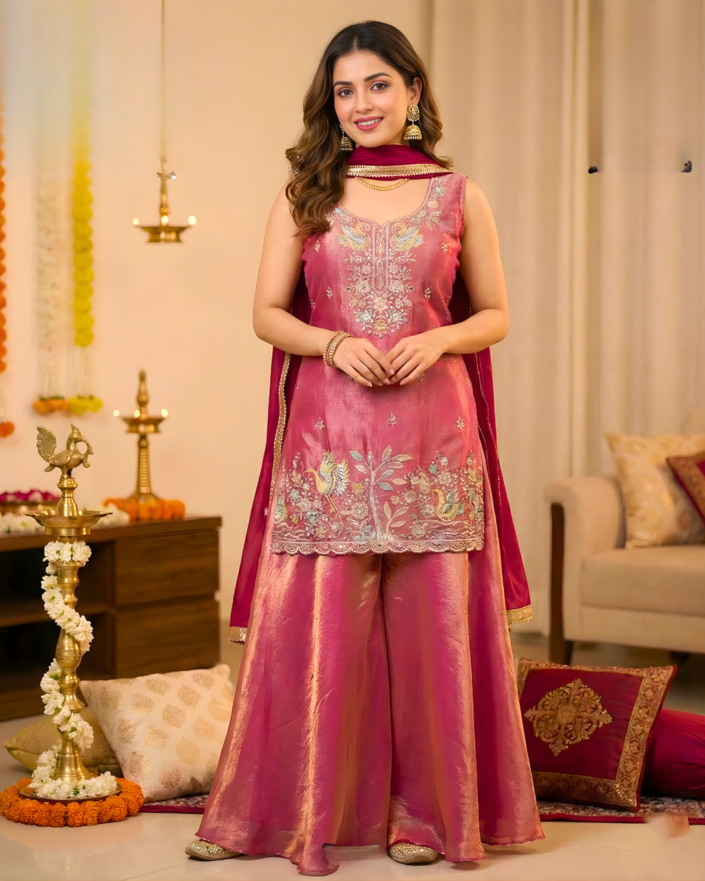 Fendi Silk Embroidered Suit Set with Bead Work