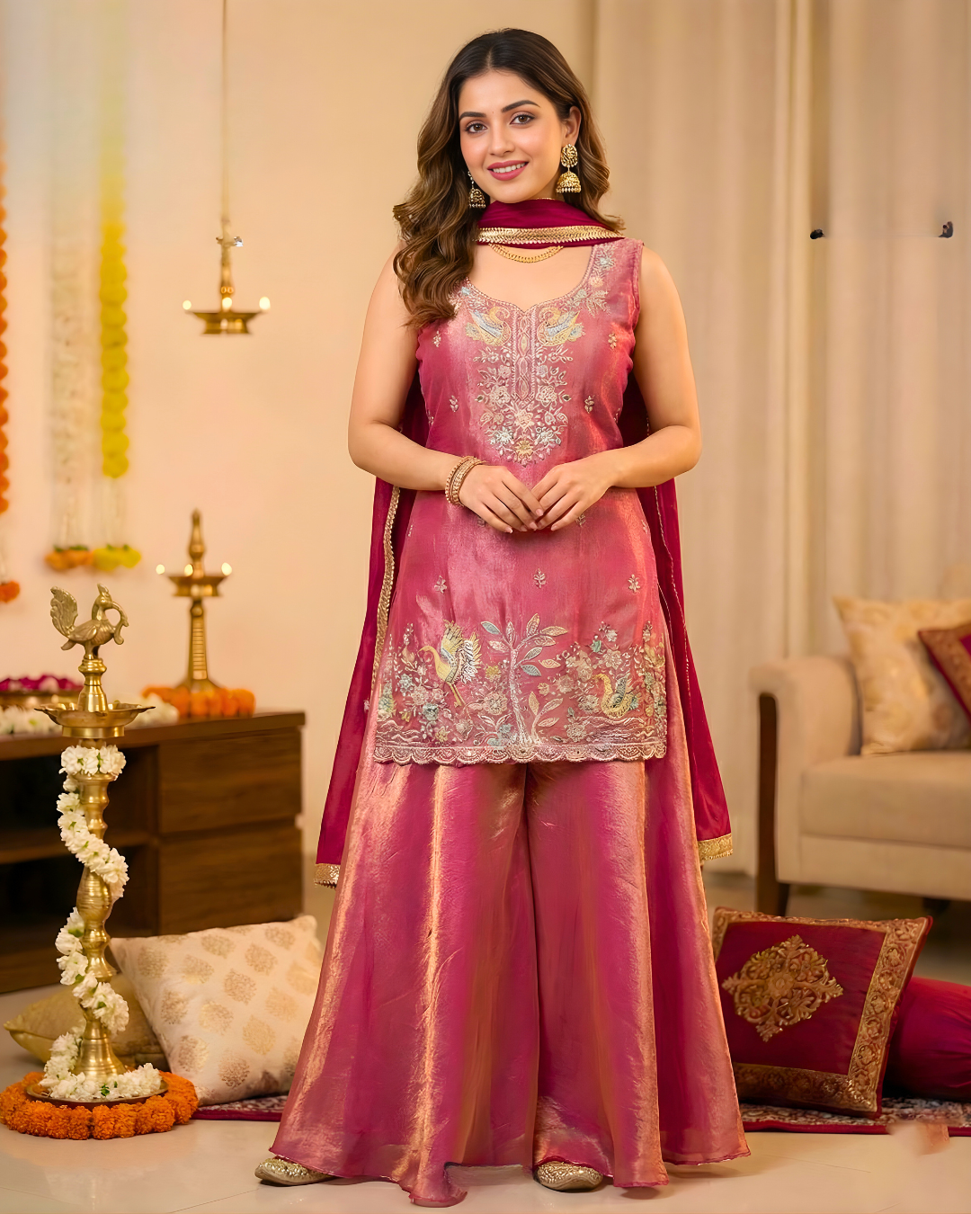 Fendi Silk Embroidered Suit Set with Bead Work