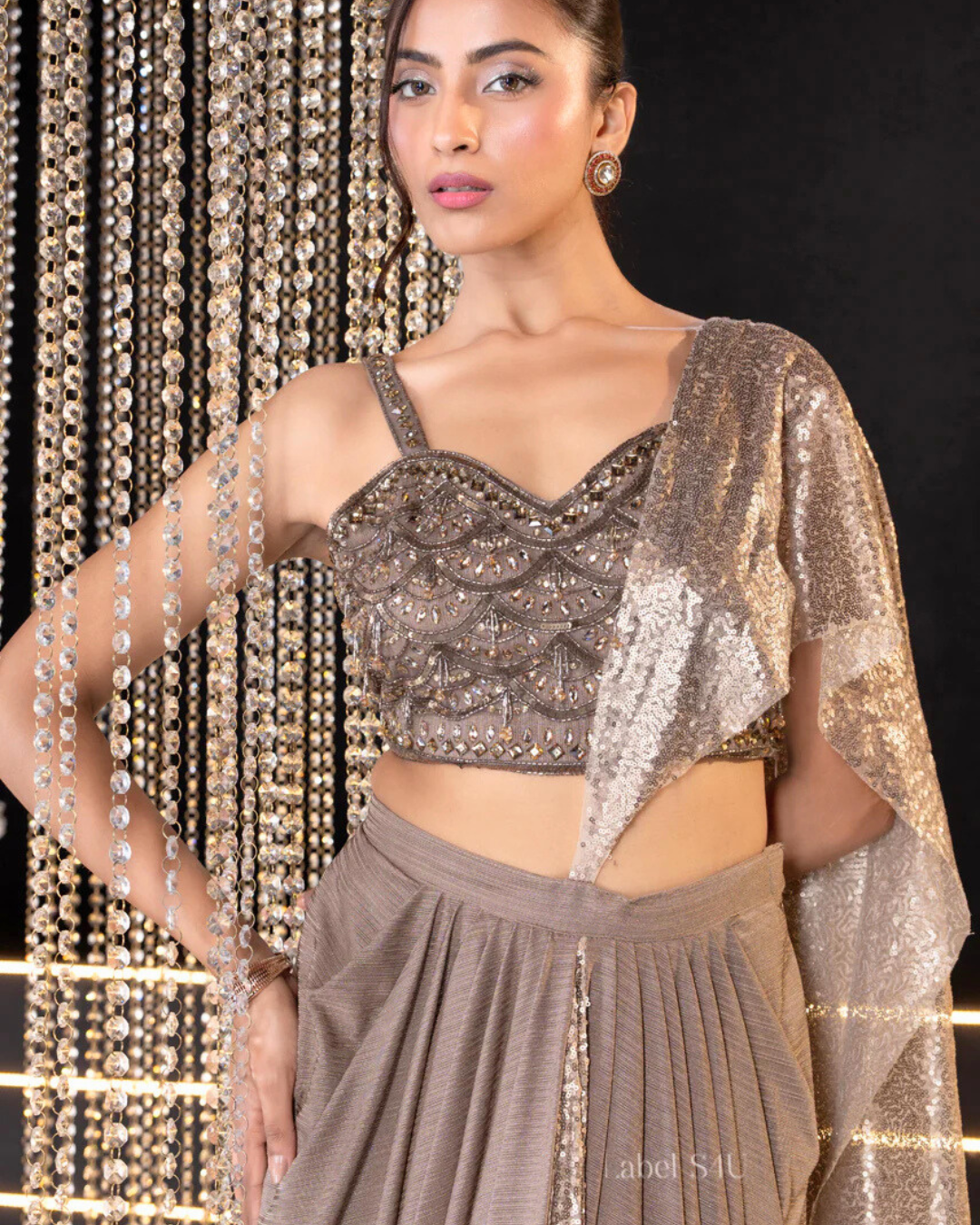 Champagne Charm Pre-Draped Sequin Saree
