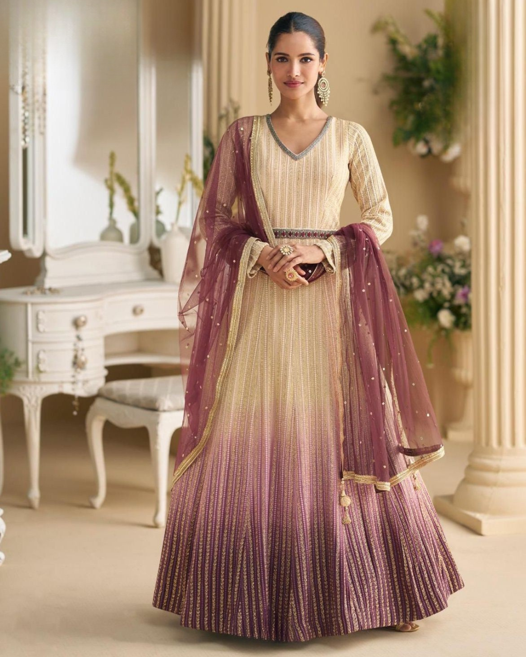 Ivory Grace Hand-Embroidered Georgette Designer Gown