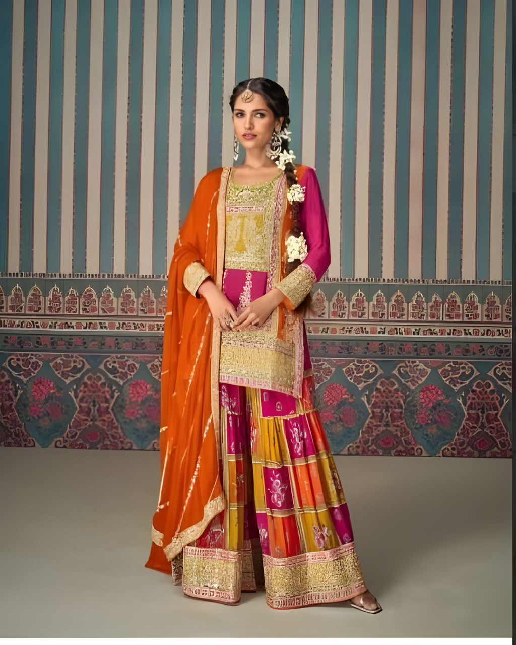 Opal Radiance Swarovski & Pearl Hand-Embellished Sharara Set