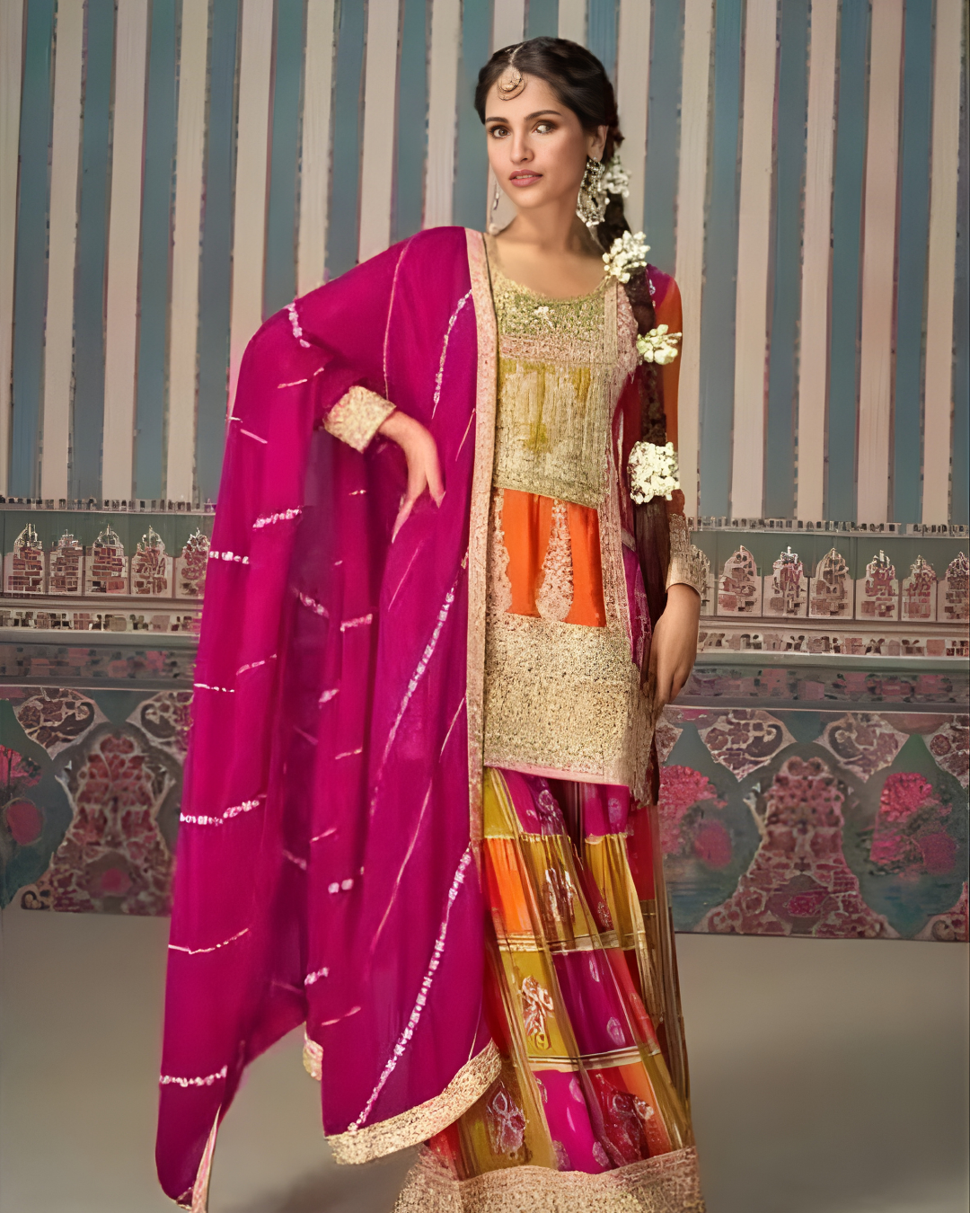 Opal Radiance Swarovski & Pearl Hand-Embellished Sharara Set