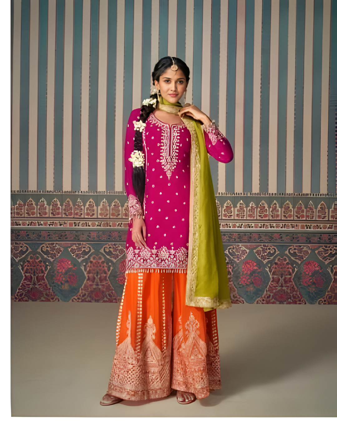 Opal Radiance Hand-Embellished Swarovski & Pearl Sharara Set