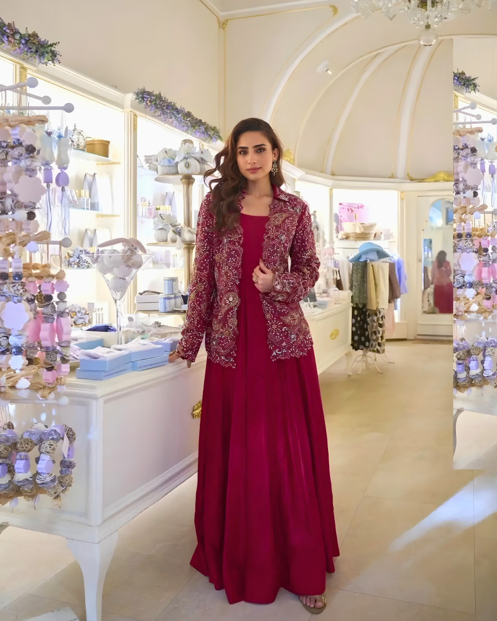 Designer Silk Peplum & Palazzo Western Wear