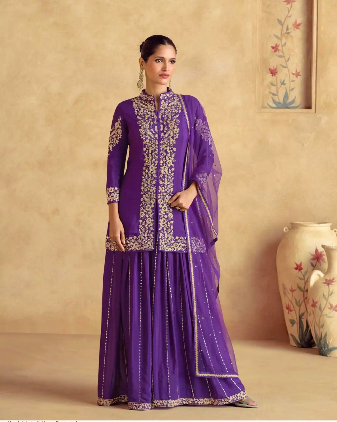 Heavily Embroidered Gold Heritage Palazzo Ensemble