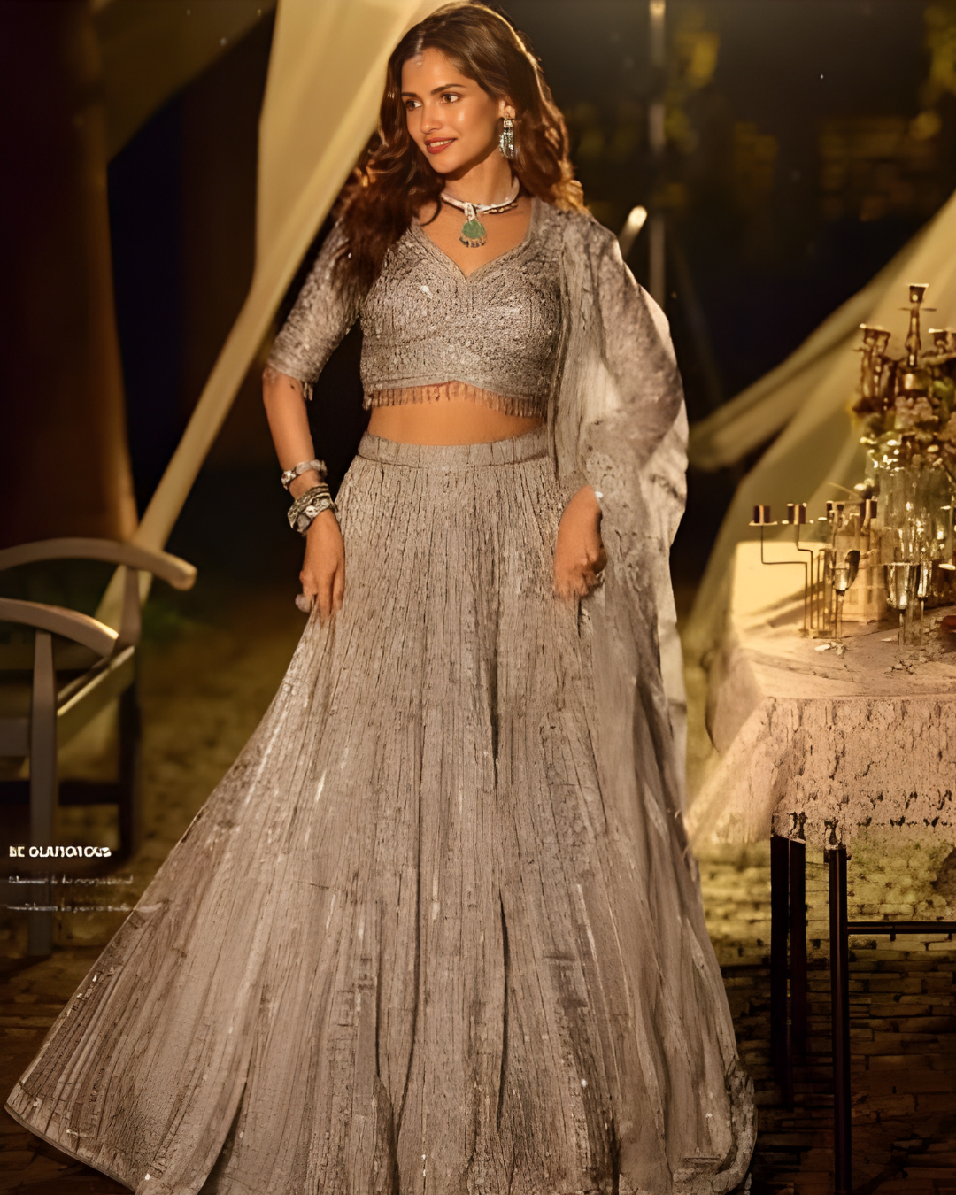 Moonlight Silver Hand-Embellished Net Lehenga Set