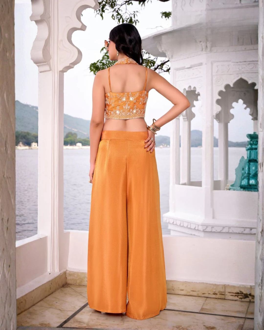 Modern Muse Embroidered Crop Top with Palazzo