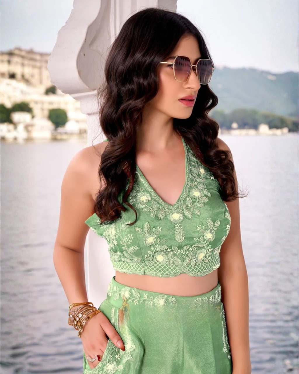 Modern Muse Embroidered Crop Top with Palazzo