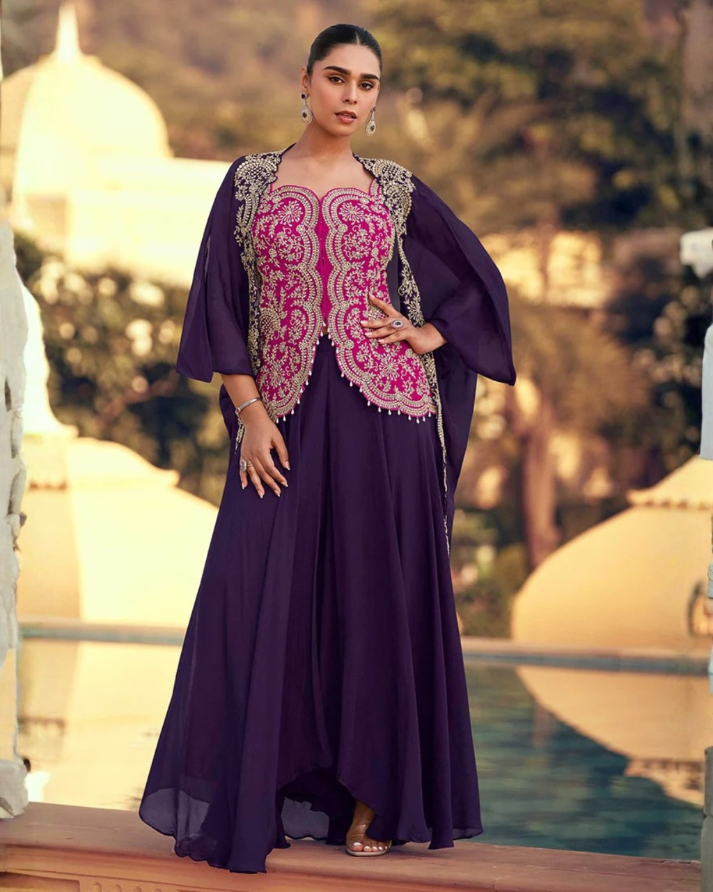 Chinon Silk Palazzo Set with Organza Silk Jacket