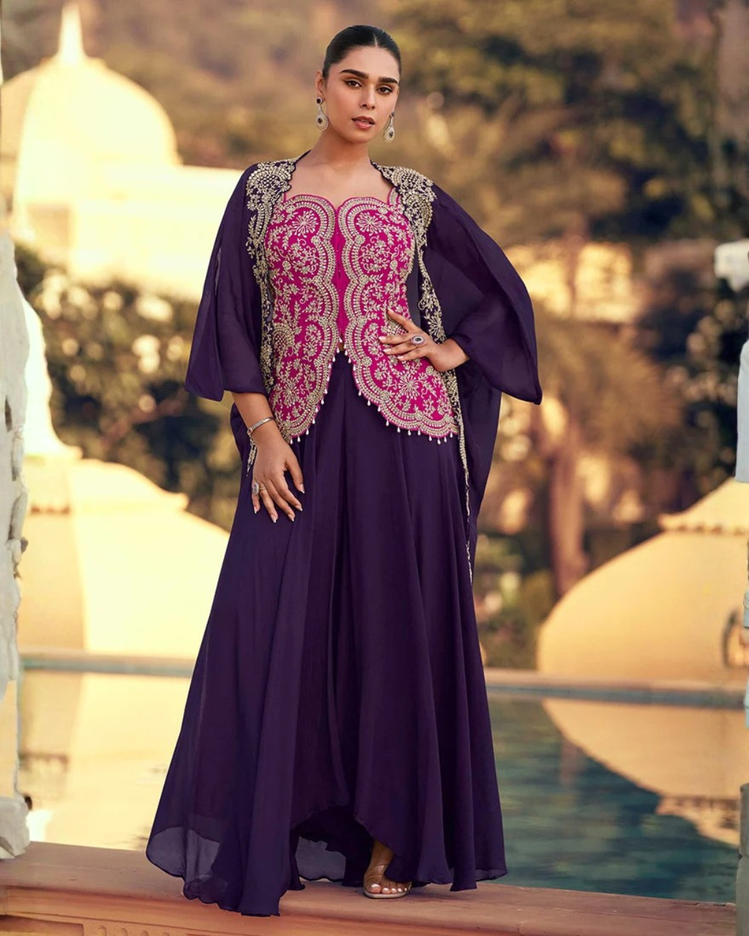 Chinon Silk Palazzo Set with Organza Silk Jacket