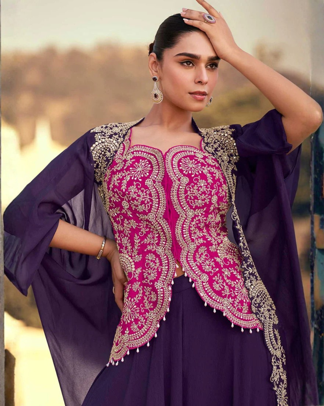 Chinon Silk Palazzo Set with Organza Silk Jacket