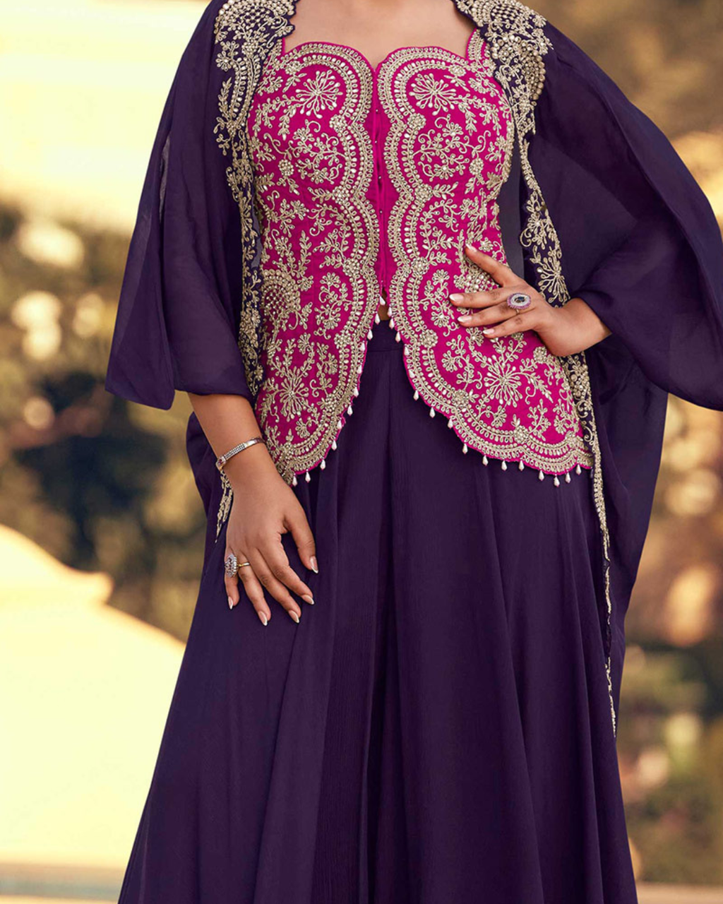 Chinon Silk Palazzo Set with Organza Silk Jacket