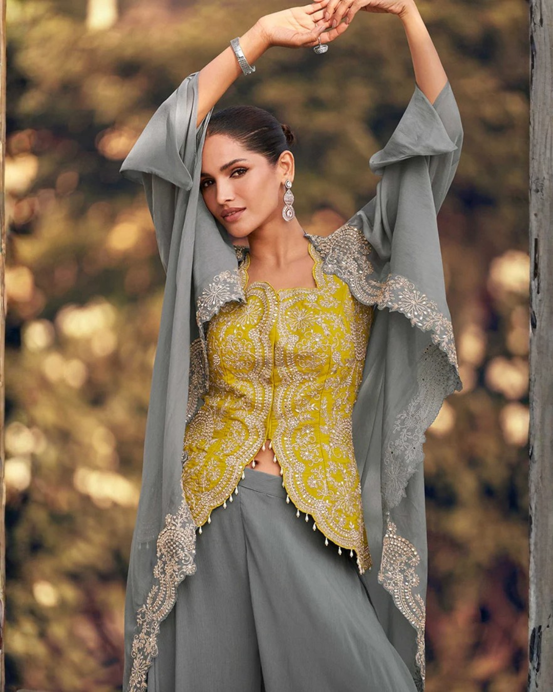 Chinon Silk Palazzo Set with Organza Silk Jacket