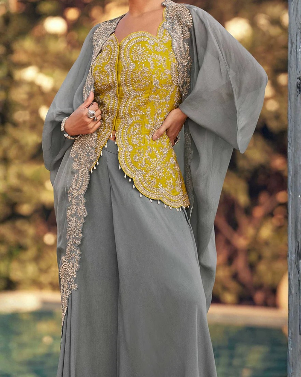 Chinon Silk Palazzo Set with Organza Silk Jacket