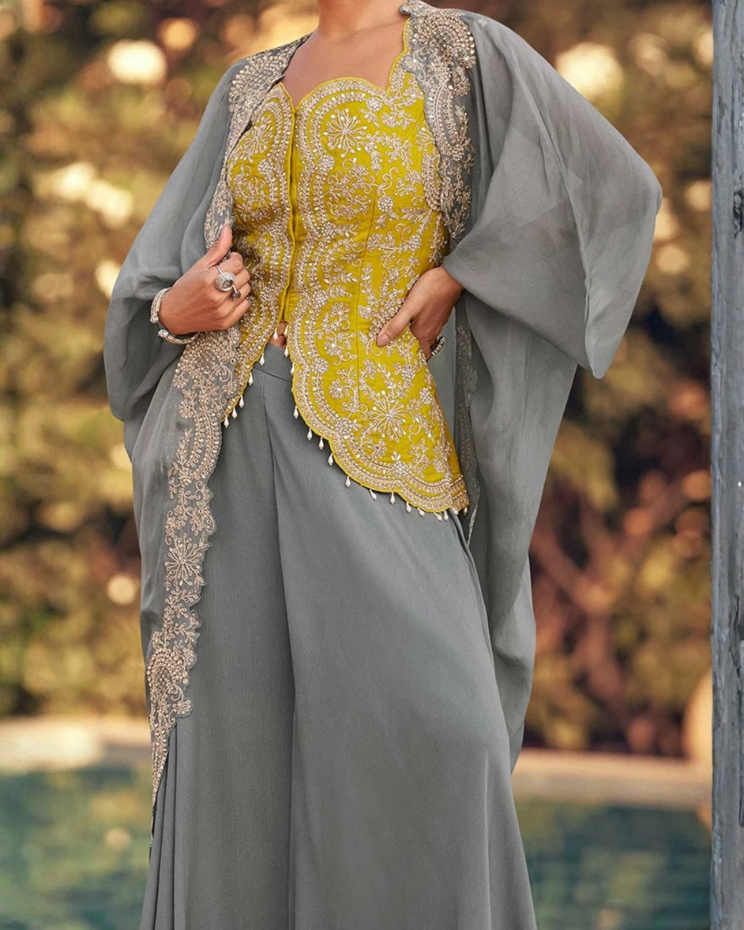 Chinon Silk Palazzo Set with Organza Silk Jacket