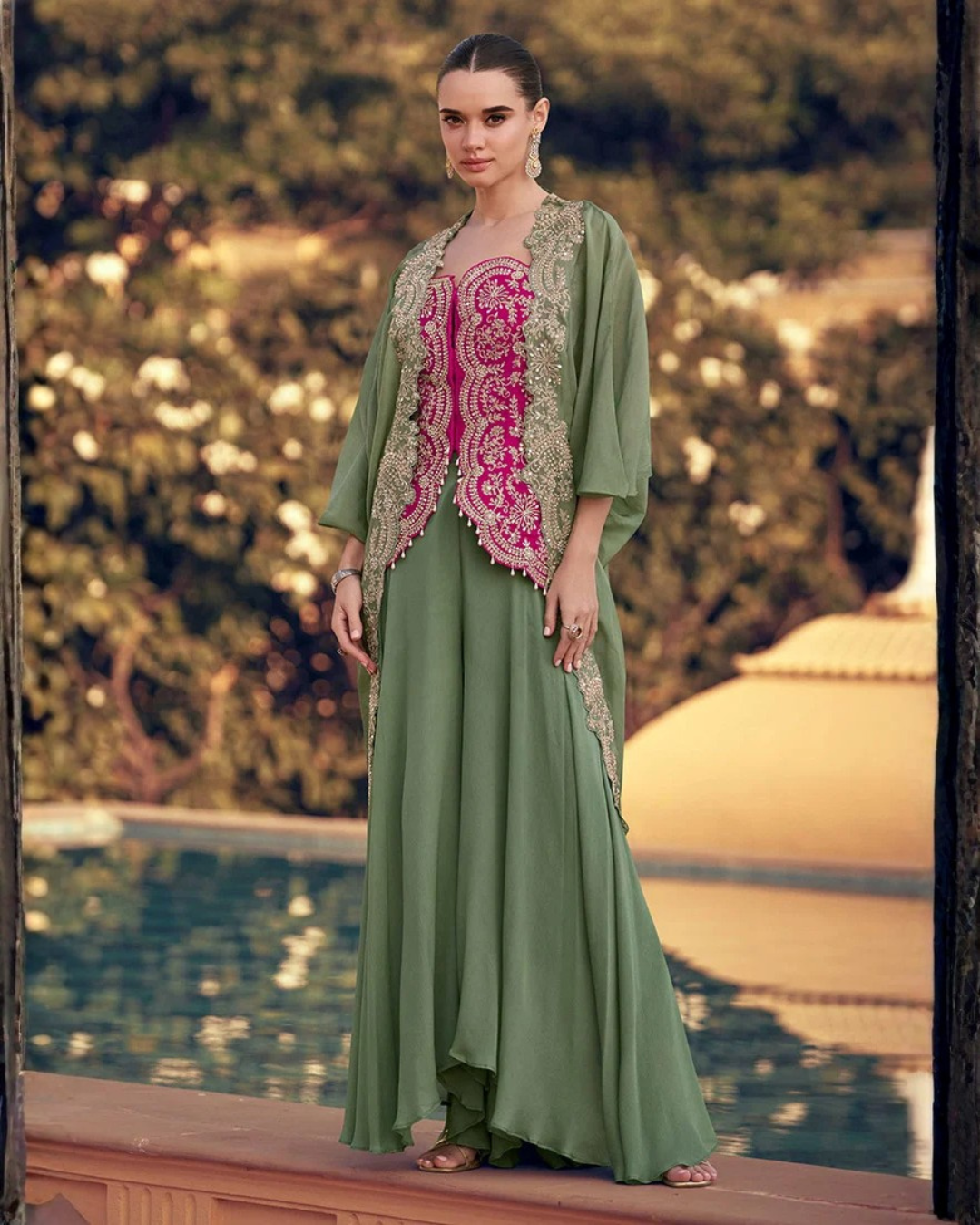 Chinon Silk Palazzo Set with Organza Silk Jacket