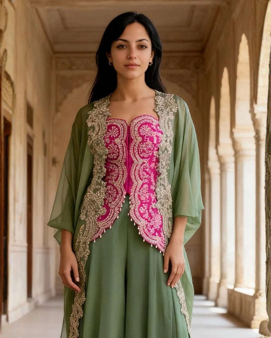 Chinon Silk Palazzo Set with Organza Silk Jacket