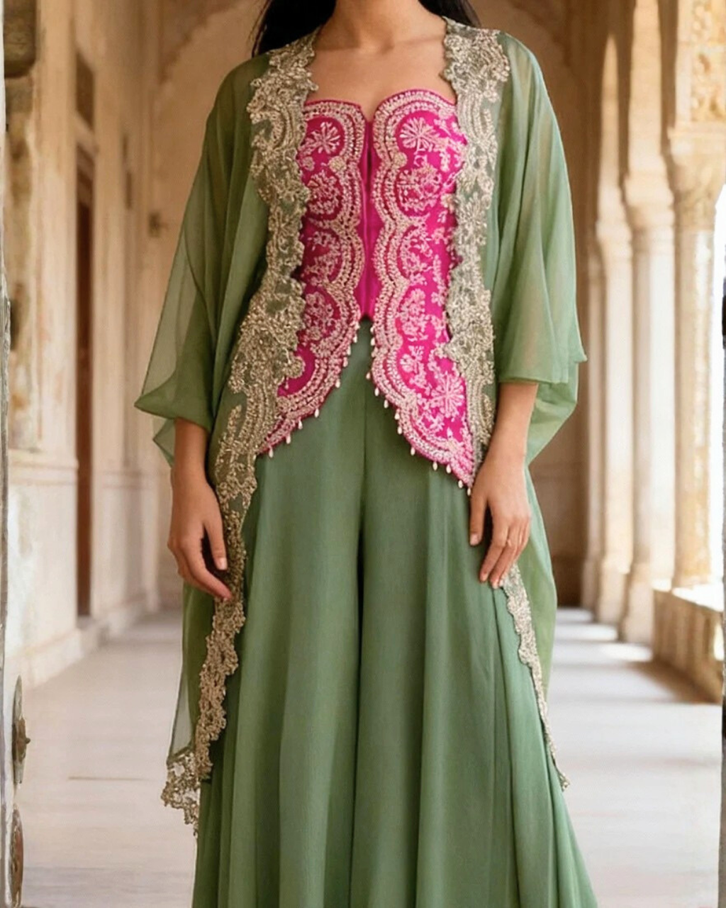 Chinon Silk Palazzo Set with Organza Silk Jacket
