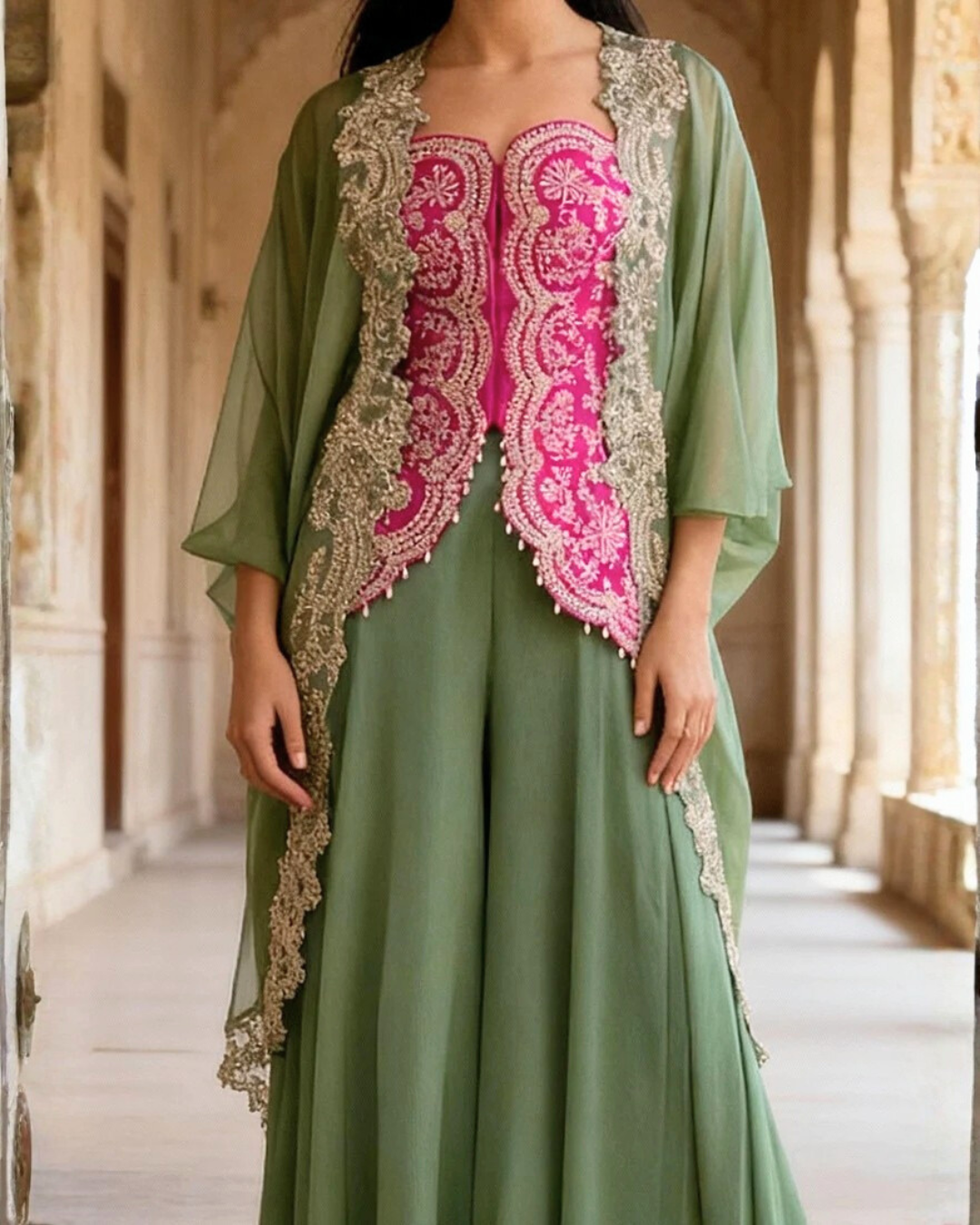 Chinon Silk Palazzo Set with Organza Silk Jacket