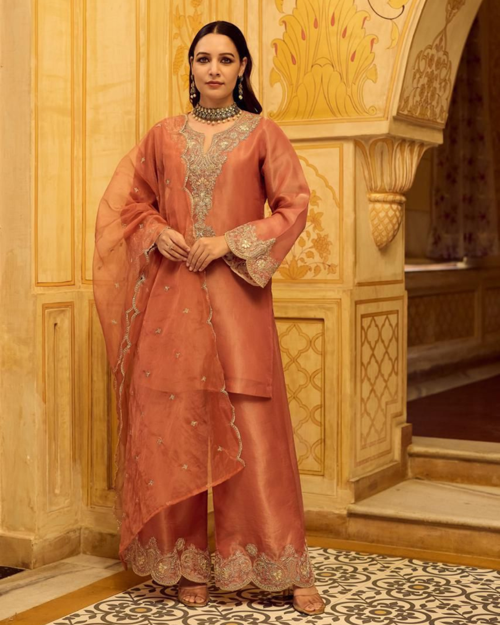 Royal Shimmer Tissue Silk Palazzo Suit