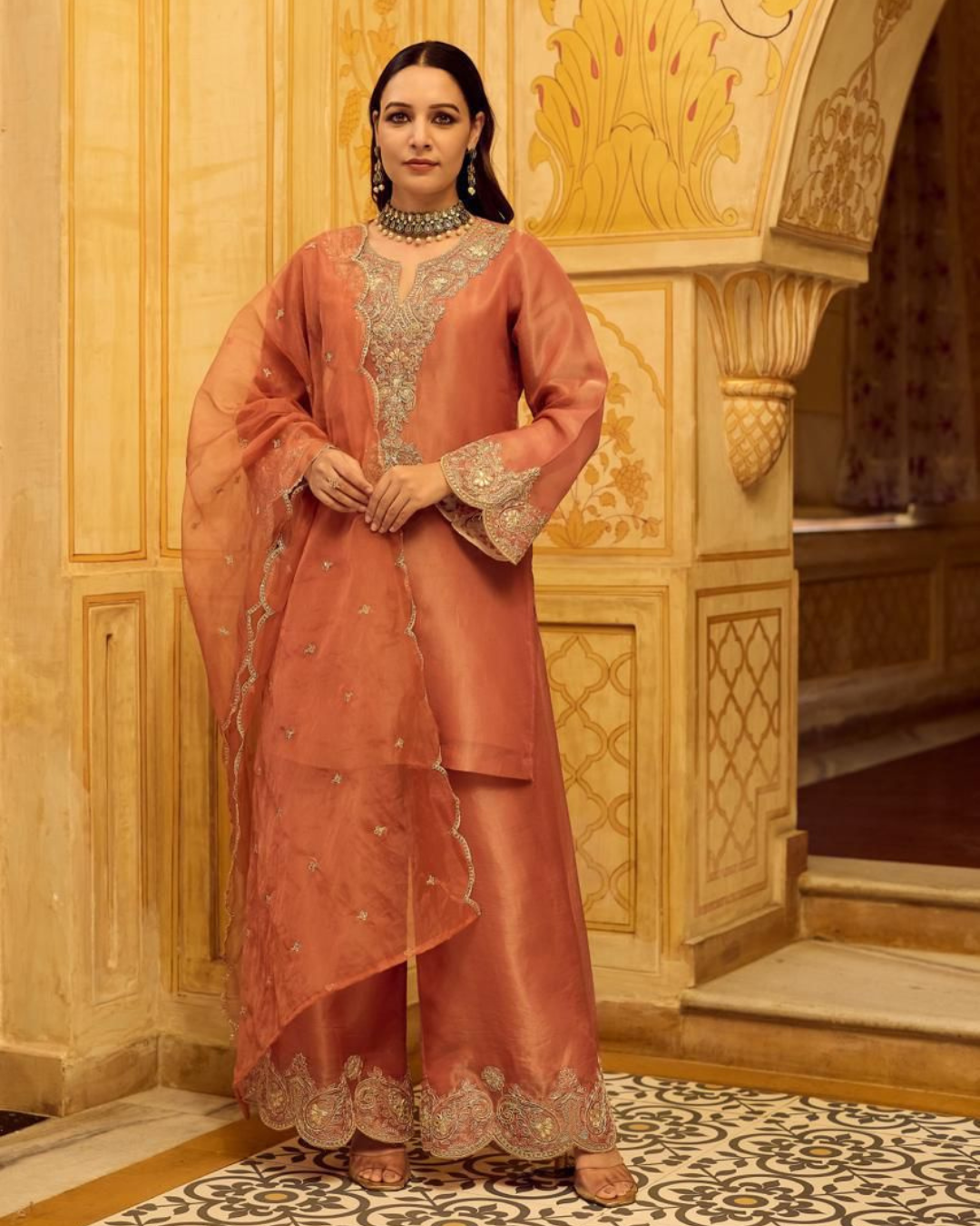 Royal Shimmer Tissue Silk Palazzo Suit