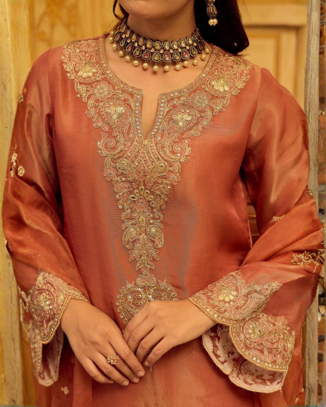Royal Shimmer Tissue Silk Palazzo Suit