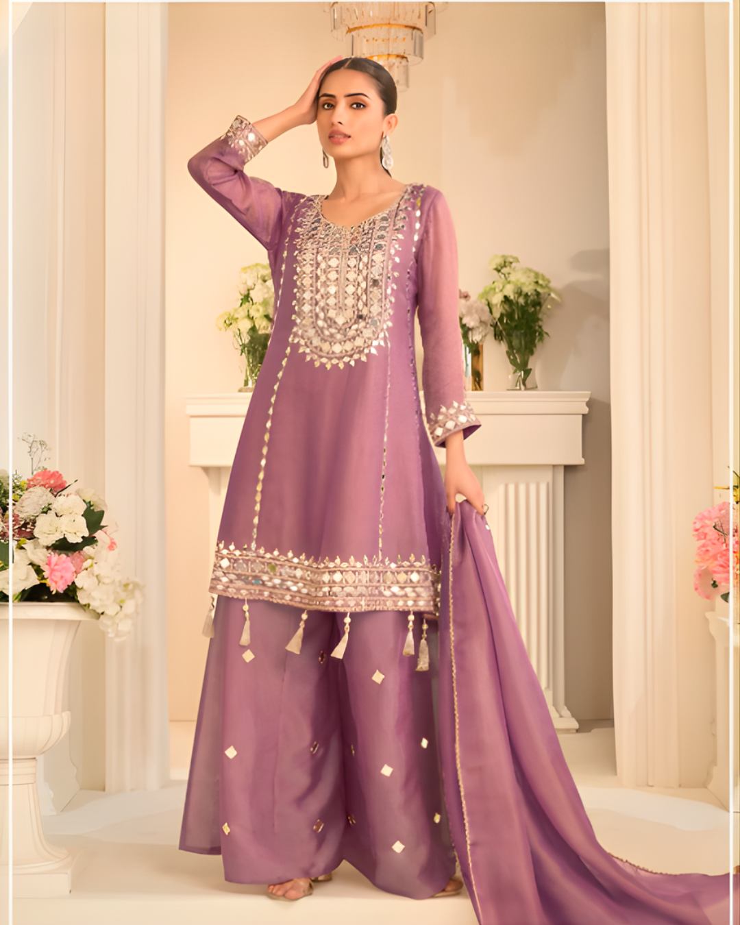 Simar Silk Mirror Work Sharara Suit Set