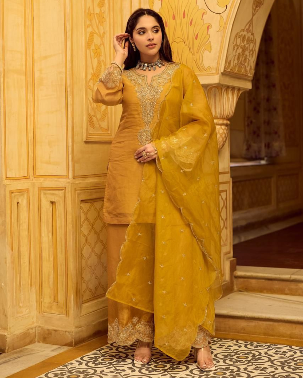 Royal Shimmer Tissue Silk Palazzo Suit