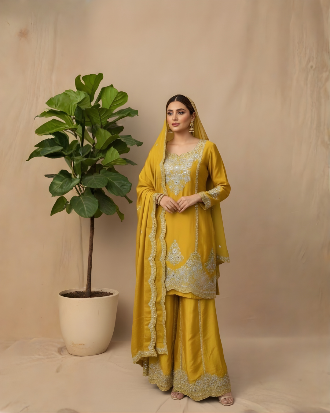 Premium Shimmer Silk & Chinon Sharara Ensemble